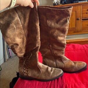 Brown Suede Knee-High Boots